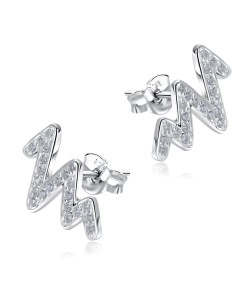 Sharp Wavy Line With CZ Stone Silver Ear Stud STS-5492